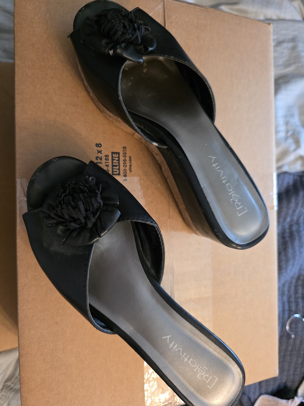Relativity Black Slide Mules with Floral Appliqué